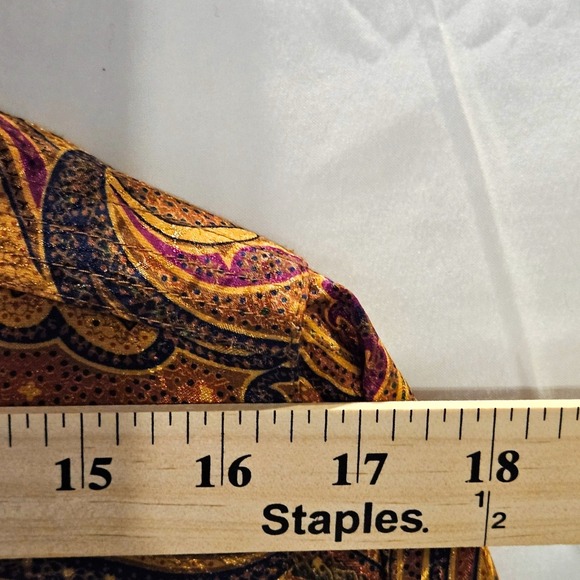 Vtg Edena Pour Le Roy Sz6 Brown Silk Gold Paisley Print Blouse Shirt & Scarf 424 - Picture 7 of 8